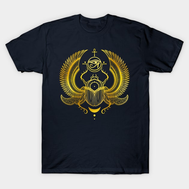 Gold Sacred Scarab. Egyptian Beetle T-Shirt by OccultOmaStore